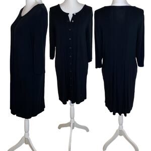 J. Jill Dress Jersey Stretch Knit Button Front Soft Midi Dress, Black, Medium P